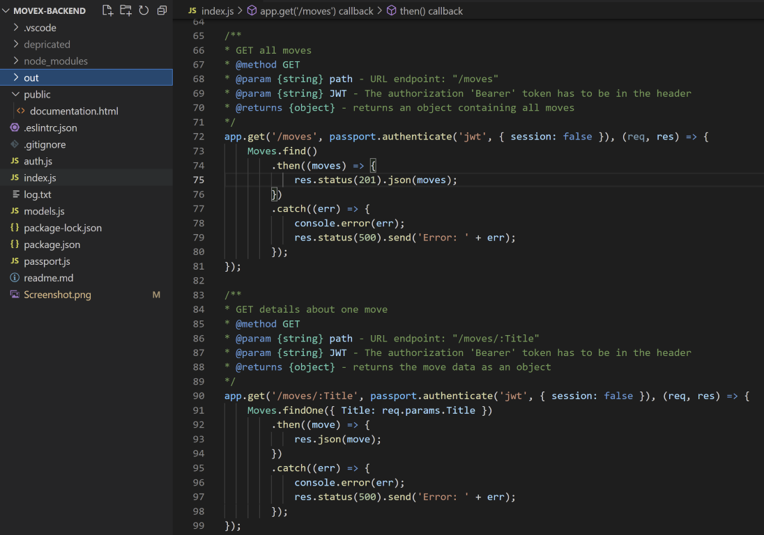 Screenshot of the MoveX endpoints.