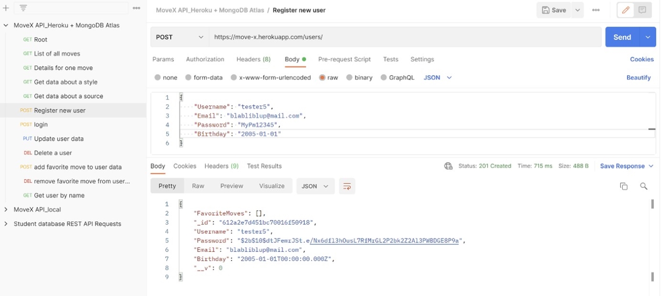 Screenshot of Postman, the software user to test the API endpoints.